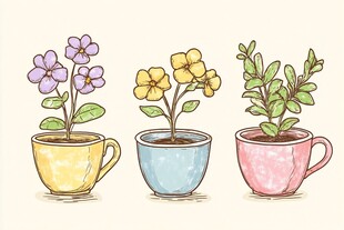 彩色杯植花卉插画