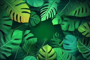 热带绿叶环绕背景图