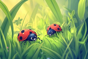 草地上的两只可爱瓢虫