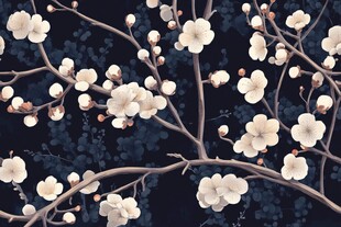 夜下白梅绽放图景