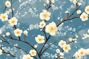 蓝底白梅绽放插画