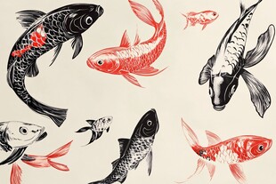 水墨风锦鲤图案插画