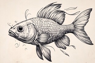 手绘灵动金鱼图