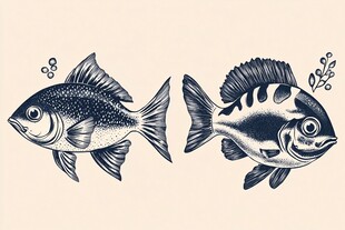 复古风双鱼插画图案