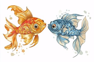 亲吻的双色金鱼插画