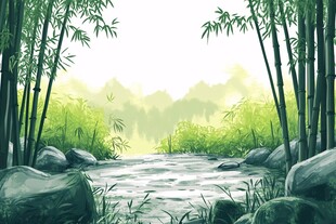 清幽竹林间的潺潺溪流