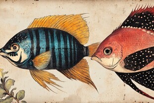 复古风双色观赏鱼插画