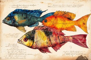 复古风手绘多彩观赏鱼