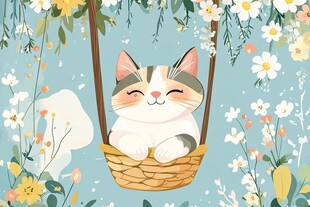 猫咪悠荡在烂漫花丛中
