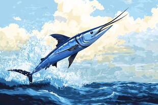 跃出海面的蓝色剑鱼