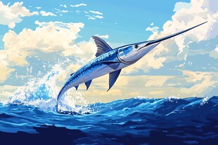 跃出海面的蓝色剑鱼