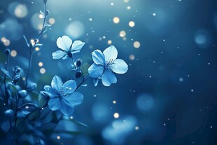 梦幻蓝调花朵唯美画面