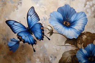 蓝蝶戏蓝花的唯美画面