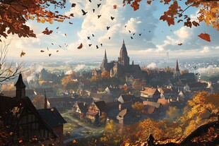 秋日梦幻小镇美景