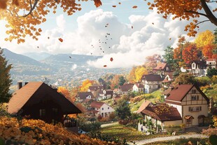 秋日山村美景如画