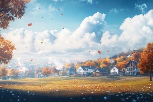 秋日乡村美景 落叶纷飞