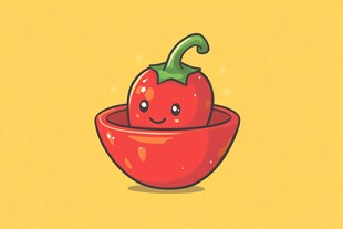 可爱红椒在碗中微笑