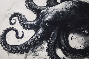 黑白章鱼艺术插画