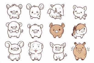 可爱卡通小猪形象集合