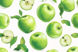 青苹果水彩无缝图案背景