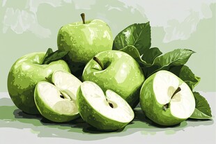 青苹果堆叠与切片景象