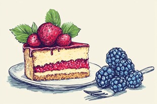 草莓蛋糕配浆果插画