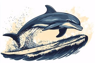 跃浪海豚插画