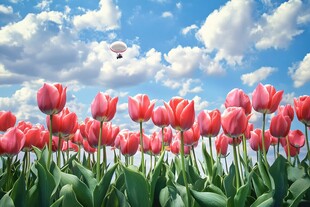 花海晴空下的梦幻景象