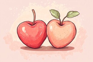 两颗可爱心形苹果插画