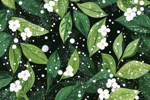 绿叶白花梦幻背景图案