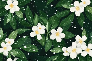 清新白茉莉绿叶背景图