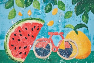 夏日水果与单车清新插画