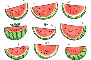 可爱表情西瓜插画集合
