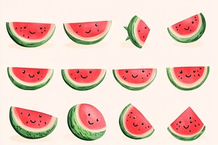 可爱卡通西瓜切片插画