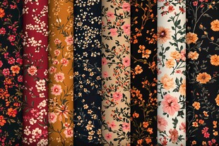 多彩花卉图案布料展示