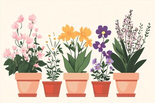 多彩盆栽花卉整齐排列