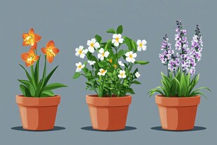 三盆盆栽花卉展示图