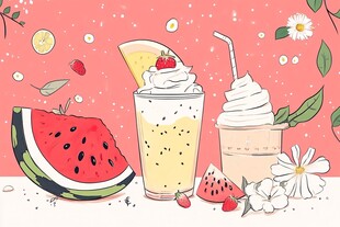 夏日清凉果饮插画