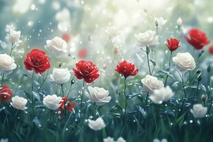 红白玫瑰绽放梦幻花田