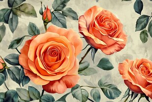 橙色玫瑰花卉图案插画