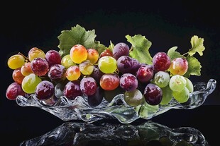 玻璃盘中多彩新鲜葡萄