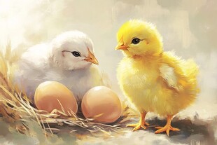 雏鸡与蛋的温馨画面