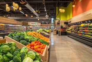 超市内色彩缤纷的蔬果陈列