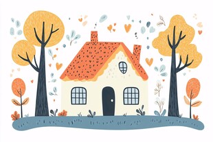 秋日温馨小屋插画