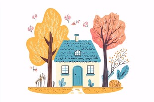 秋日小屋旁的缤纷景致