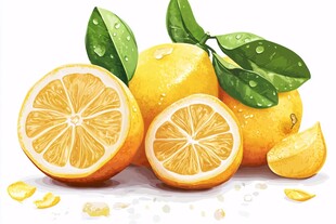 新鲜多汁的柠檬水果插画