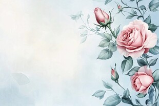 淡蓝背景上的优雅粉玫瑰