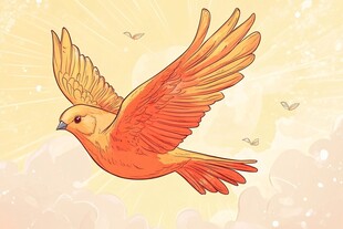 橙黄飞鸟于云端展翅翱翔