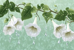 雨中曼陀罗花与翠绿藤蔓