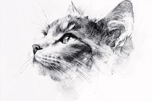 素描猫咪侧颜特写